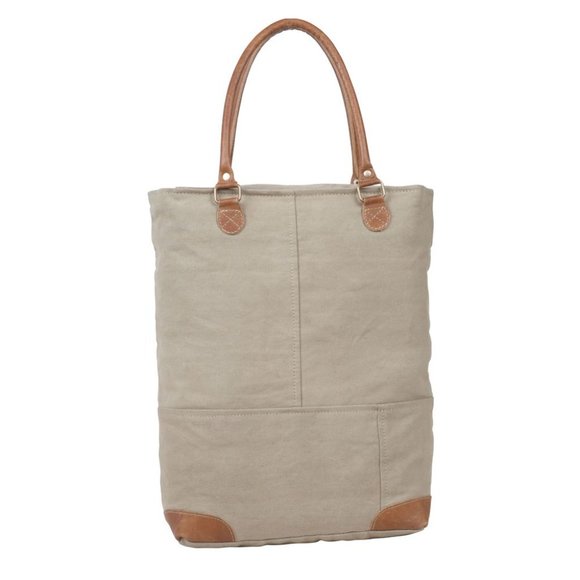 Myra Bag Handmade Quirky Tote Bag Upcycled Canvas & Cowhide Leather - Picture 3 of 7